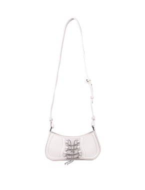 Жіноча сумка багет MIRATON з екошкіри біла зі шнурівкою - фото 4 - Miraton