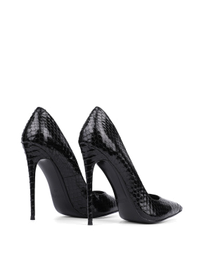 Жіночі туфлі-човники MIRATON шкіряні чорні зі зміїним принтом - фото 4 - Miraton