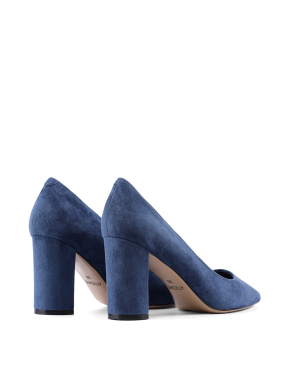 Женские туфли с острым носком синие велюровые - фото 4 - Miraton