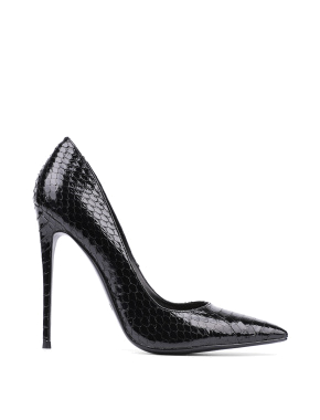 Жіночі туфлі-човники MIRATON шкіряні чорні зі зміїним принтом - фото  - Miraton
