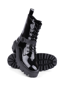 Жіночі черевики берци чорні наплакові з підкладкою байка - фото 2 - Miraton