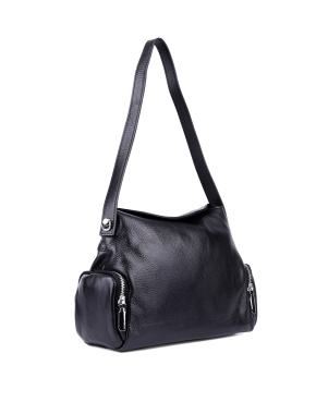 Жіноча сумка через плече MIRATON шкіряна чорна з накладними кишенями - фото 1 - Miraton