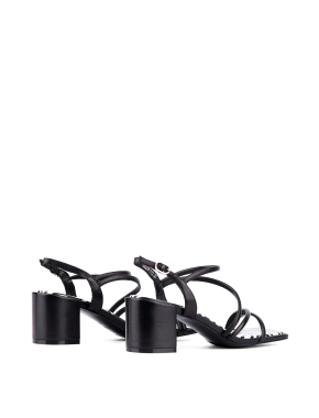 Женские босоножки MIRATON кожаные черные на устойчивом каблуке - фото 3 - Miraton