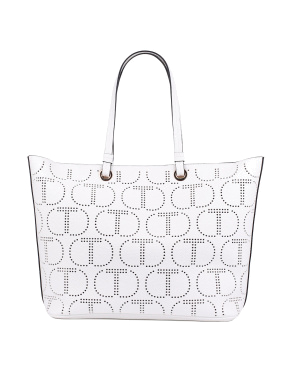 Жіноча сумка шопер TwinSet з экошкіри біла з логотипом - фото 3 - Miraton