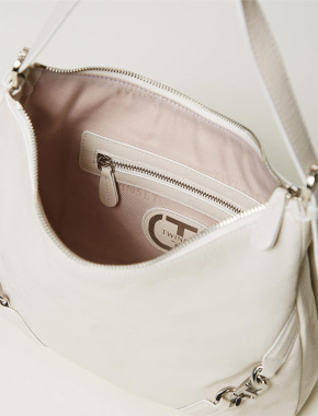 Жіноча сумка хобо TwinSet з екошкіри молочного кольору з логотипом - фото 5 - Miraton