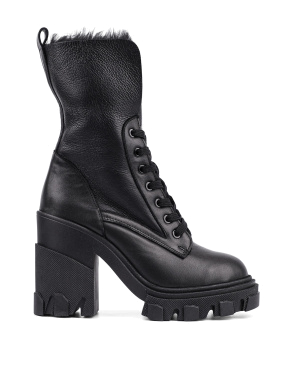 Жіночі черевики чорні шкіряні з підкладкою із натурального хутра - фото 5 - Miraton