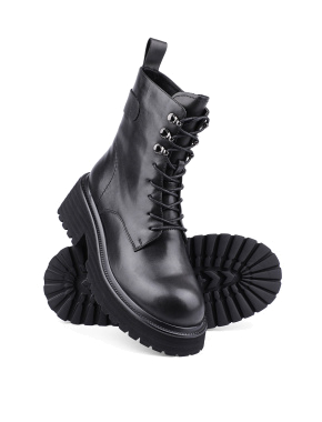 Жіночі черевики берці чорні шкіряні з підкладкою з повсті - фото 2 - Miraton