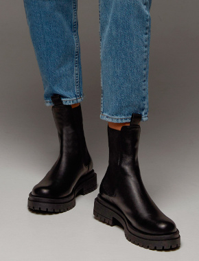 Жіночі черевики челсі чорні шкіряні з підкладкою байка - фото 1 - Miraton