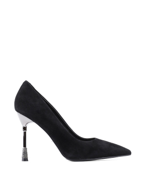 Жіночі туфлі з гострим носком чорні велюрові - фото 1 - Miraton