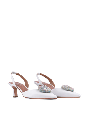 Жіночі туфлі слінгбеки VICENZA шкіряні білі з камінням на мисі - фото 2 - Miraton