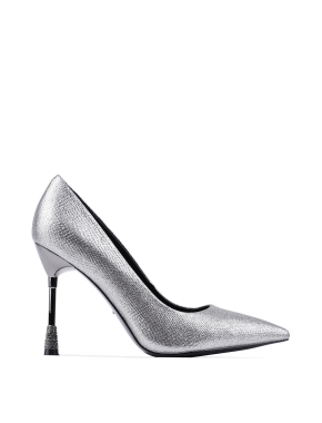 Женские туфли с острым носком серебряные глиттер - фото 1 - Miraton