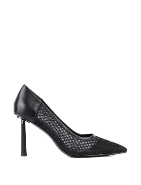 Жіночі туфлі MIRATON шкіряні чорні з сіткою - фото  - Miraton
