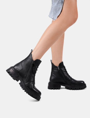 Жіночі черевики берці чорні шкіряні з підкладкою байка - фото 1 - Miraton