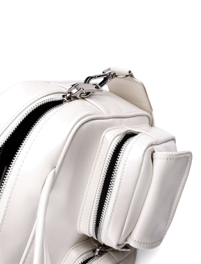 Жіноча сумка карго MIRATON шкіряна молочна з накладними кишенями - фото 5 - Miraton
