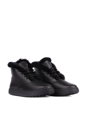 Жіночі черевики хайтопи чорні шкіряні з підкладкою iз натурального хутра - фото 2 - Miraton