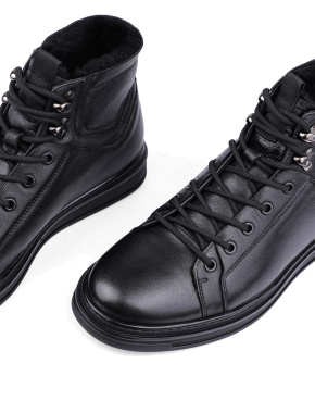 Мужские ботинки черные кожаные с подкладкой из натурального меха - фото 5 - Miraton