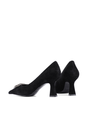 Женские туфли с острым носком черные велюровые - фото 4 - Miraton