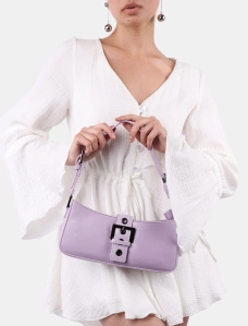 Женская сумка багет MIRATON из экокожи сиреневая с декоративной застежкой - фото  - Miraton