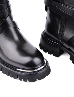 Жіночі черевики грубі чорні шкіряні чорні з підкладкою байка - фото 5 - Miraton