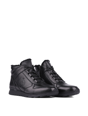 Мужские ботинки спортивные черные кожаные с подкладкой из натурального меха - фото 2 - Miraton