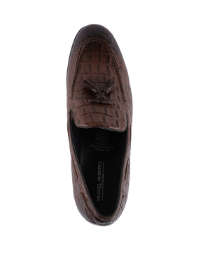 Чоловічі туфлі лофери шкіряні коричневі з тисненням крокодил - фото 4 - Miraton