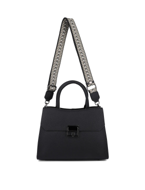 Жіноча сумка леді лайк MIRATON шкіряна чорна з декоративною застібкою - фото 5 - Miraton