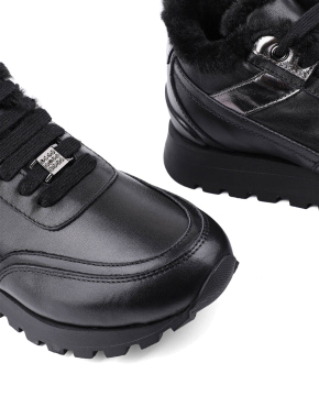 Жіночі кросівки раннери чорні шкіряні з підкладкою із натурального хутра - фото 5 - Miraton