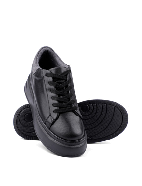 Жіночі кросівки чорні шкіряні з підкладкою з повсті - фото 2 - Miraton