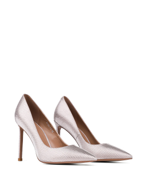 Жіночі туфлі-човники MIRATON срібного кольору з тисненням - фото 3 - Miraton