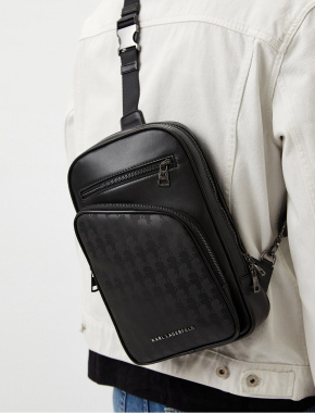 Чоловіча сумка слінг Karl Lagerfeld з екошкіри чорна - фото 1 - Miraton