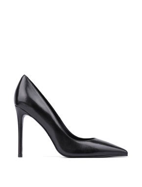 Женские туфли с острым носком черные кожаные - фото 1 - Miraton
