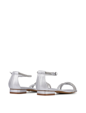 Жіночі сандалі Albano шкіряні срібного кольору з камінням - фото 4 - Miraton