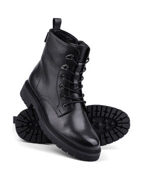 Жіночі черевики берці чорні шкіряні з підкладкою із натурального хутра - фото 2 - Miraton