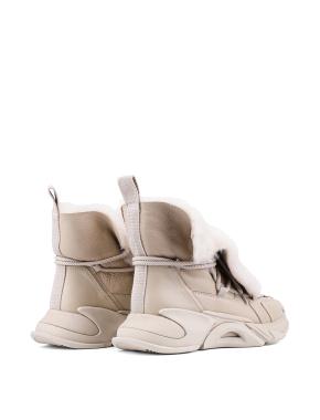 Жіночі черевики спортивні бежеві шкіряні з підкладкою із натурального хутра - фото 4 - Miraton