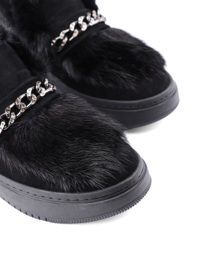 Жіночі черевики чорні велюрові з підкладкою із натурального хутра - фото 5 - Miraton