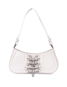 Женская сумка багет MIRATON из экокожи белая со шнуровкой - фото  - Miraton