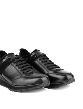 Мужские кроссовки черные кожаные с подкладкой из натурального меха - фото 5 - Miraton