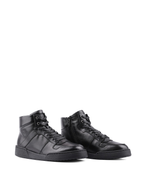 Жіночі черевики спортивні чорні шкіряні з підкладкою із натурального хутра - фото 3 - Miraton