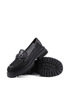 Жіночі туфлі лофери MIRATON шкіряні чорні з сіткою - фото 2 - Miraton