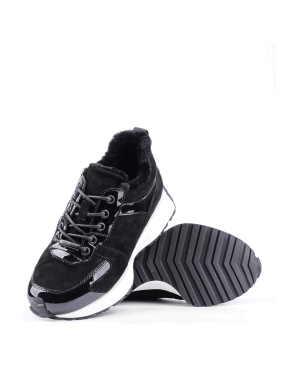 Женские кроссовки черные велюровые с подкладкой из натурального меха - фото 2 - Miraton