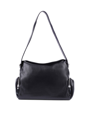 Жіноча сумка через плече MIRATON шкіряна чорна з накладними кишенями - фото 1 - Miraton