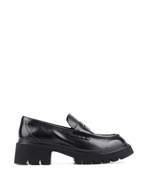 Женские туфли лоферы черные кожаные - фото 1 - Miraton