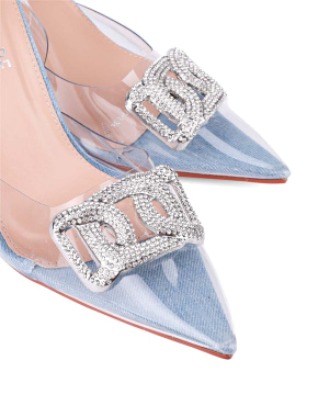 Жіночі туфлі слінгбеки Attizzare зі штучної шкіри блакитні з камінням - фото 4 - Miraton