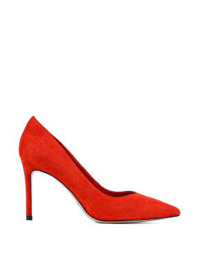 Женские туфли с острым носком красные велюровые - фото 1 - Miraton