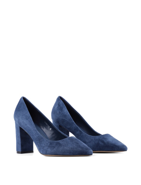 Женские туфли с острым носком синие велюровые - фото 3 - Miraton
