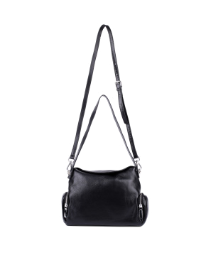 Жіноча сумка через плече MIRATON шкіряна чорна з накладними кишенями - фото 4 - Miraton