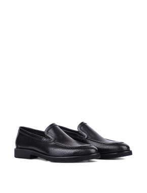Мужские туфли кожаные черные с перфорацией - фото 2 - Miraton