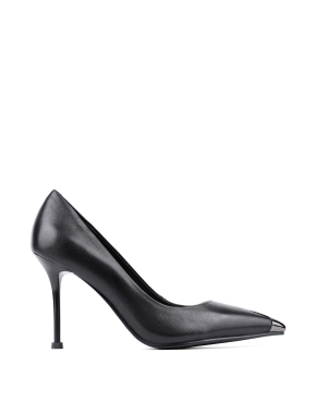 Женские туфли с острым носком черные кожаные - фото 1 - Miraton