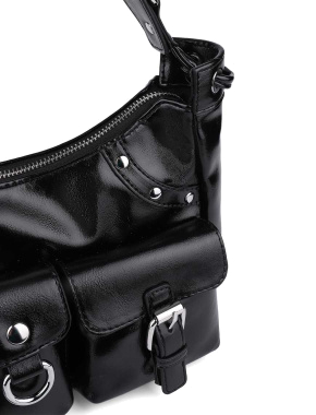 Жіноча сумка карго MIRATON з екошкіри чорна з накладними кишенями - фото 5 - Miraton