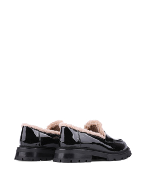 Жіночі туфлі лофери чорні наплакові з підкладкою із натурального хутра - фото 4 - Miraton